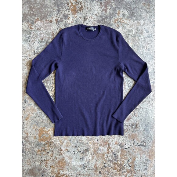 Italy Polo Ralph Lauren Black Label Purple 100% Marino Wool Sweater Preppy READ - Picture 1 of 7